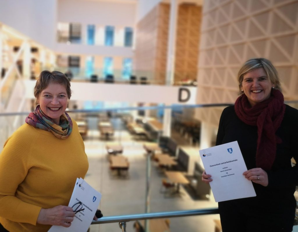 Rektor Hanne Solheim Hansen og ordfører Anne Berit Lein er gleder seg til det nye Nord-studiet på Steinkjer begynner. Foto: Tor Dybdal-Holthe, Nord universitet.